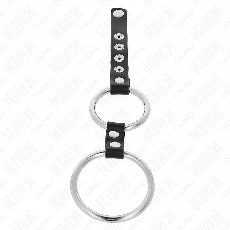 Anel Peniano Duplo KINK de Metal e Couro para estimulação e controlo intensos.