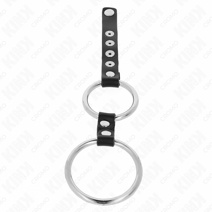 Anel Peniano Duplo KINK de Metal e Couro para estimulação e controlo intensos.