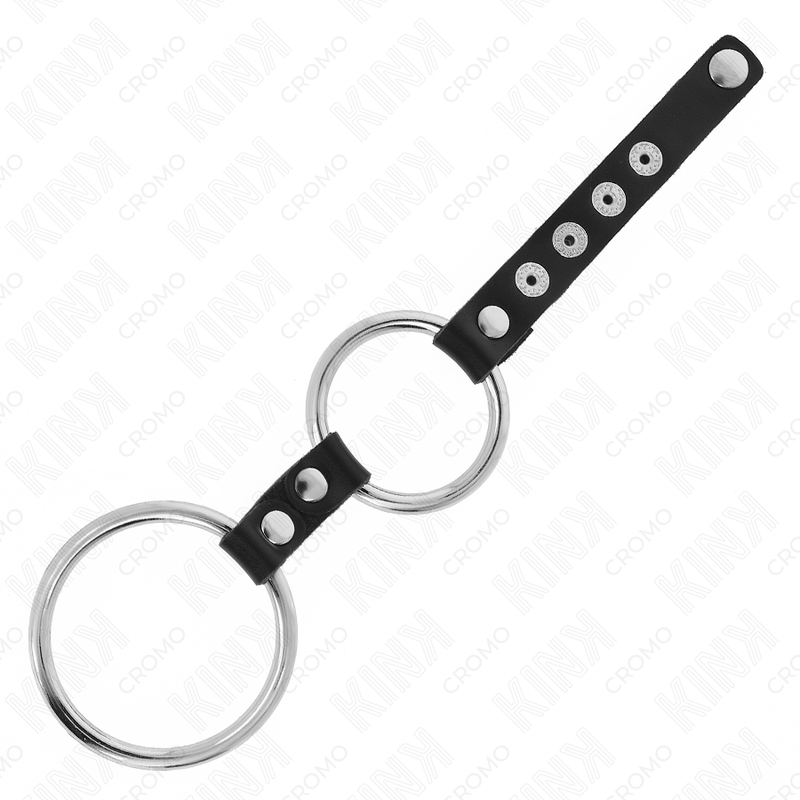 Anel Peniano Duplo KINK de Metal e Couro para estimulação e controlo intensos.