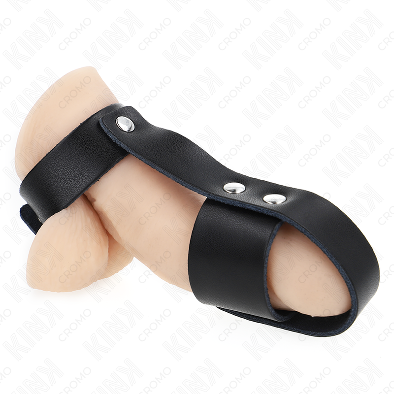 KINK Anel Peniano de Couro com Divisor de Bolas Ajustável para prazer BDSM.