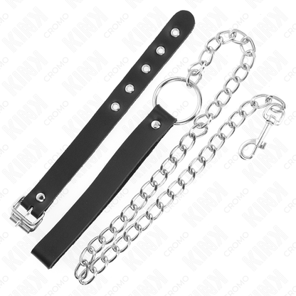 KINK - ANILLO DE CUERO PARA EL PENE CON CADENA 21,5 X 2 CM Y CADENA DE METAL 60 CM