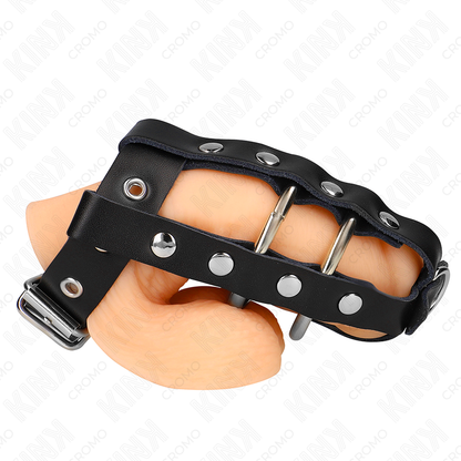 KINK Gaiola Ajustável para Pénis com Trava em aço inoxidável, detalhe do mecanismo de ajuste.