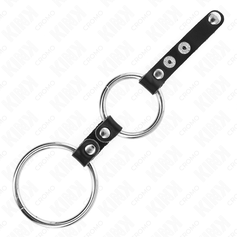 KINK Anel Duplo para Pénis em Couro Ajustável 3.8-5cm para controlo e prazer intenso