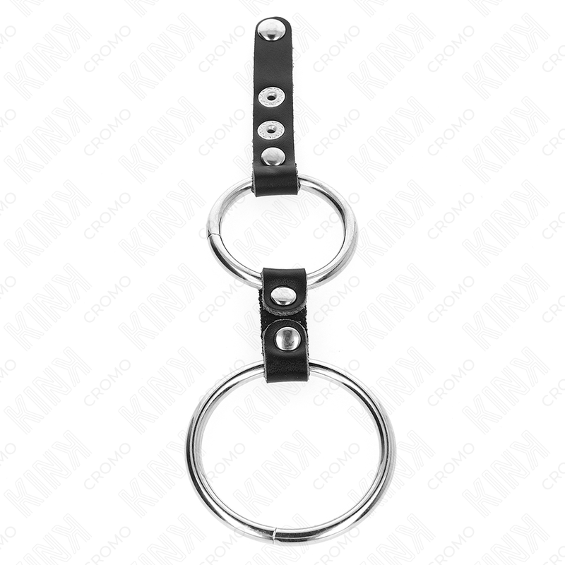 KINK Anel Duplo para Pénis em Couro Ajustável 3.8-5cm para controlo e prazer intenso