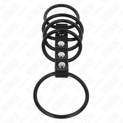 KINK - 5 Anéis Penianos de Silicone e Couro, conectados, para estimulação intensa.
