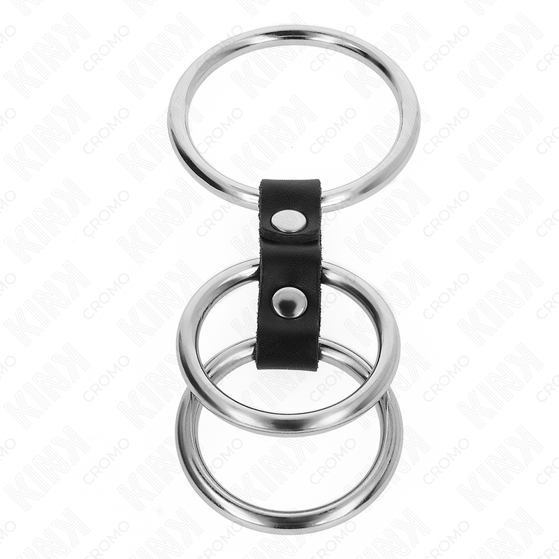 KINK Anel Peniano Triplo de Metal e Couro (3,7-5cm) para prazer intenso e ereções duradouras.