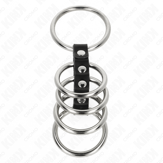 Conjunto de 5 anéis de pênis KINK de metal e couro conectados