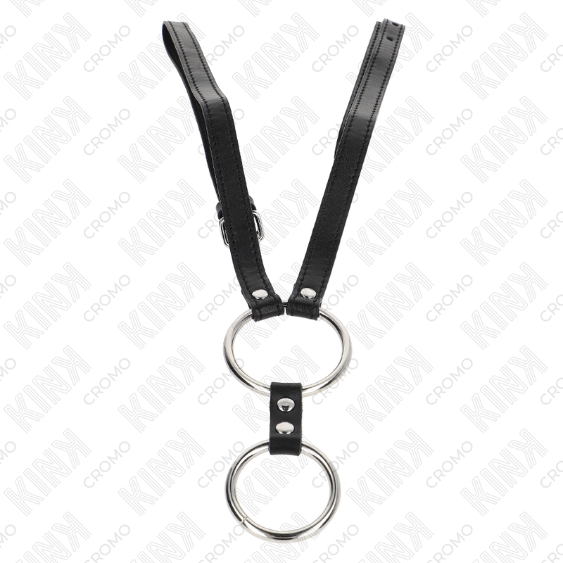 KINK Anel de Pênis Duplo de Metal com Cinto de Couro, para prazer intenso e controle.