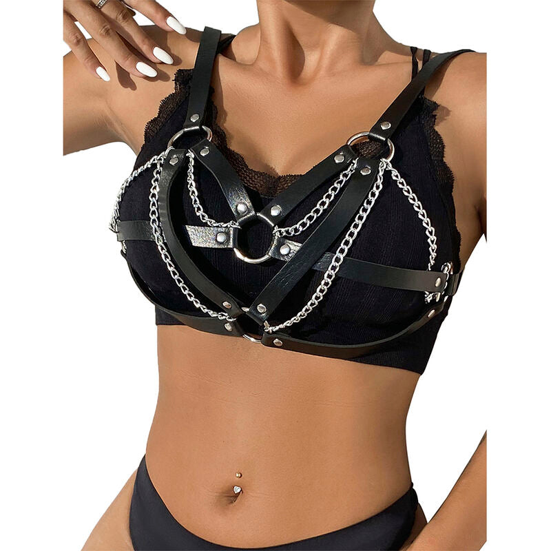Close-up do cinto SUBBLIME Punk Bondage com fivela de metal preta e detalhes de design.