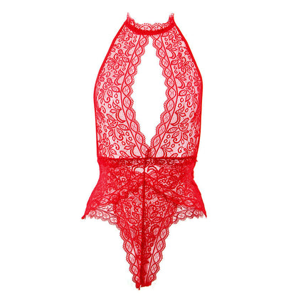 Detalhe do Body Open Cup Vermelho S/M da SUBBLIME, realçando o design sensual e a qualidade do tecido.