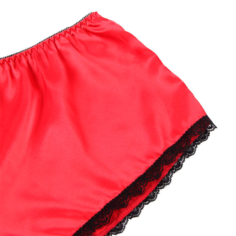 Close-up of the SUBBLIME Camisola de Seda e Renda + Calcinha Vermelha S/M showing its delicate fabric and design.