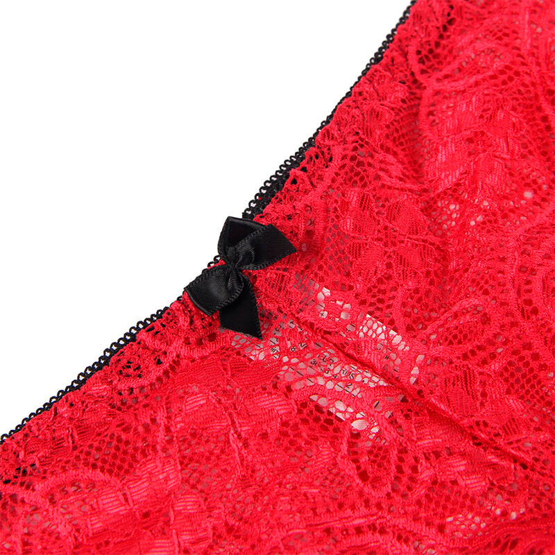 Close-up of the SUBBLIME Camisola de Seda e Renda + Calcinha Vermelha S/M showing its delicate fabric and design.