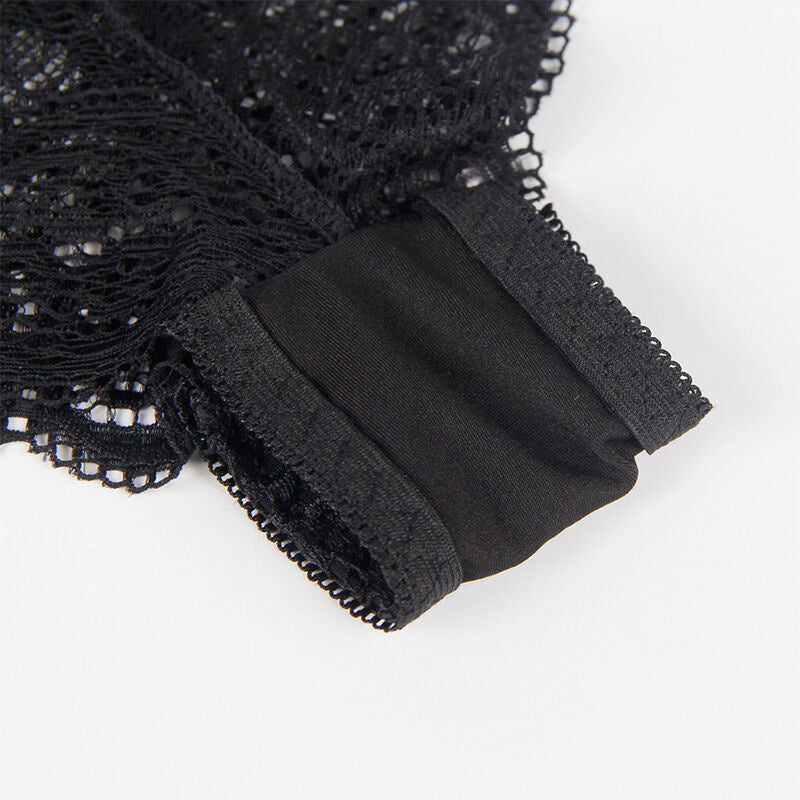 SUBBLIME Conjunto Lingerie Camisola e Calcinha de Seda e Renda Preta S/M