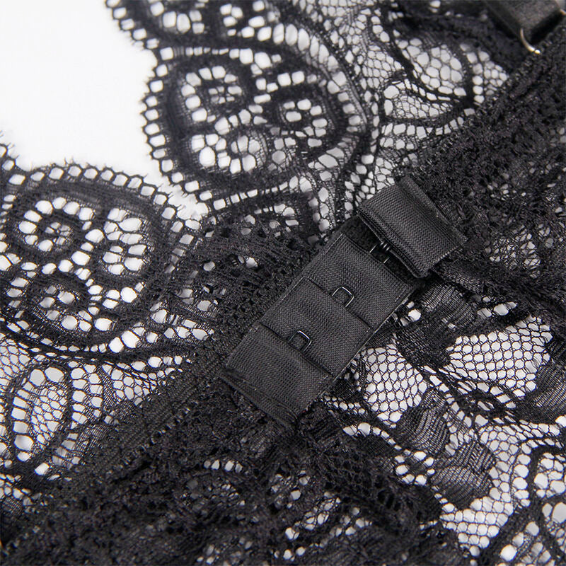 SUBBLIME Conjunto Lingerie Camisola e Calcinha de Seda e Renda Preta S/M