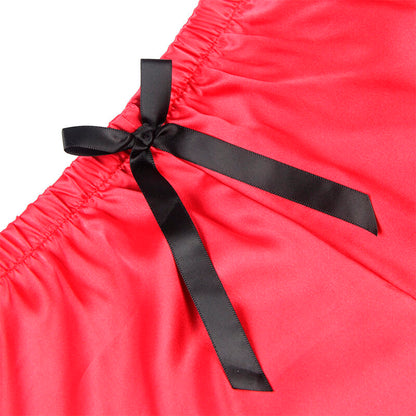 Conjunto Lingerie SUBBLIME Camisola de Seda e Calça de Renda Preto/Vermelho S/M