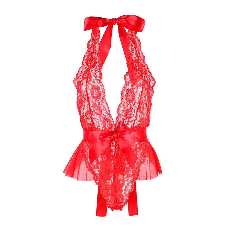 SUBBLIME Body Sexy Vermelho com Babados e Cinto L/XL, detalhe do tecido e design.