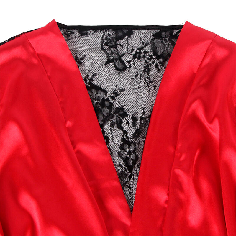 Conjunto de Camisola e Tanga SUBBLIME em Renda Transparente Vermelho e Preto L/XL