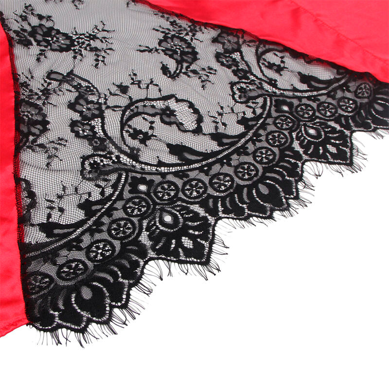 Conjunto de Camisola e Tanga SUBBLIME em Renda Transparente Vermelho e Preto L/XL