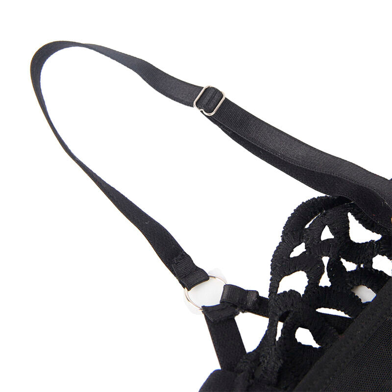 Close-up do Body Sexy de Renda Preto S/M da SUBBLIME, mostrando a textura da renda e o design elegante.