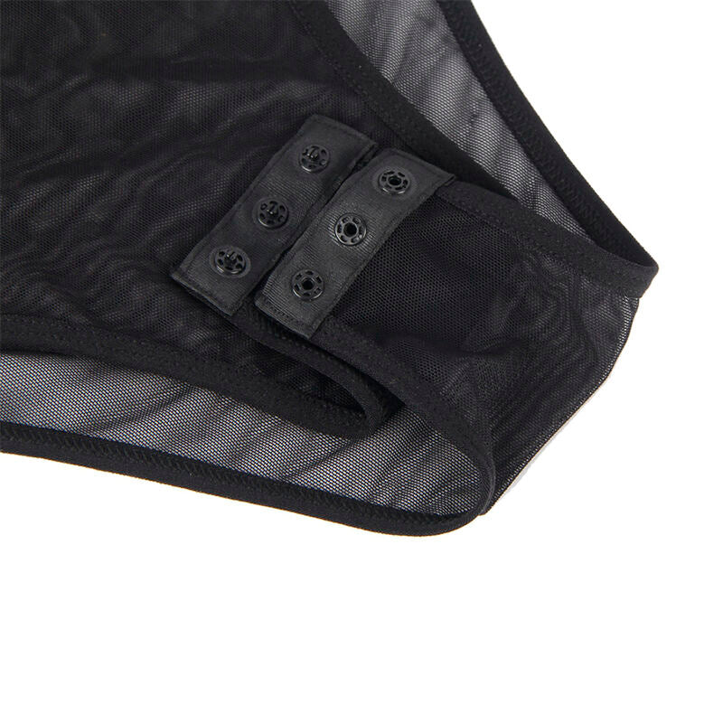 Close-up do Body Sexy de Renda Preto S/M da SUBBLIME, mostrando a textura da renda e o design elegante.