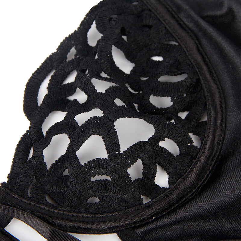Close-up do Body Sexy de Renda Preto S/M da SUBBLIME, mostrando a textura da renda e o design elegante.