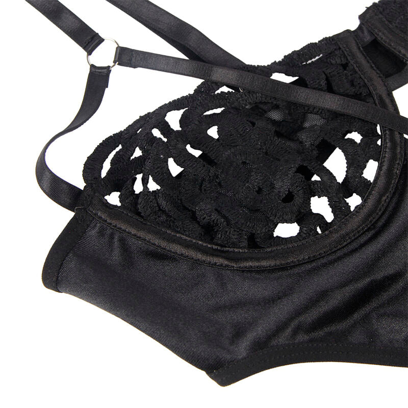 Close-up do Body Sexy de Renda Preto S/M da SUBBLIME, mostrando a textura da renda e o design elegante.
