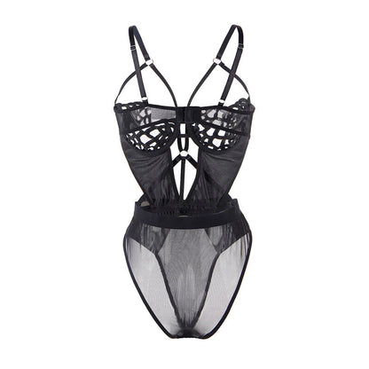 Close-up do Body Sexy de Renda Preto S/M da SUBBLIME, mostrando a textura da renda e o design elegante.