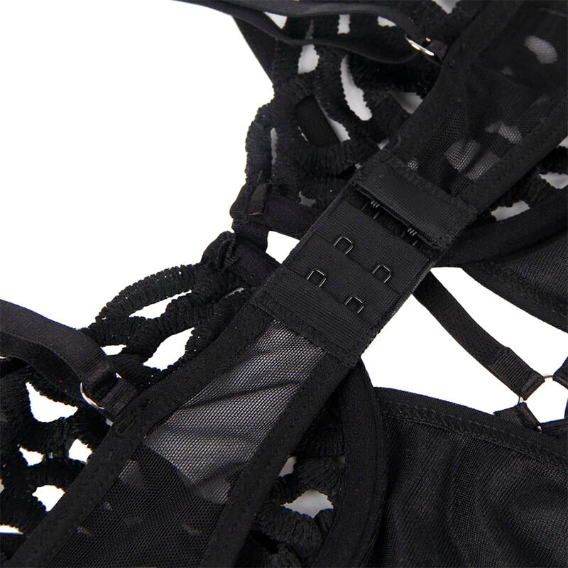 Close-up do Body Sexy de Renda Preto S/M da SUBBLIME, mostrando a textura da renda e o design elegante.