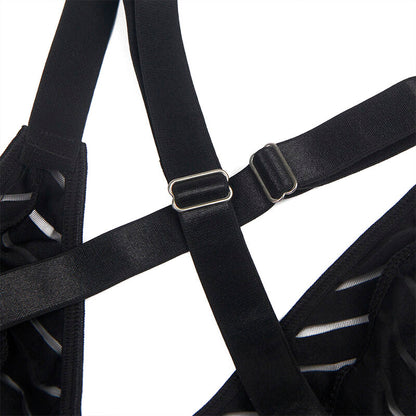 SUBBLIME Body com Cinta-Liga Preto L/XL em detalhe, mostrando o tecido e design sensual.