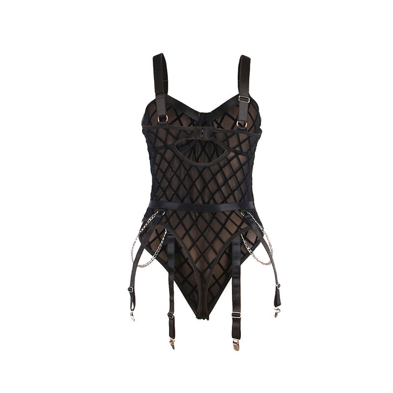 Body SUBBLIME com Correntes e Cinta-Liga Preto S/M em detalhe