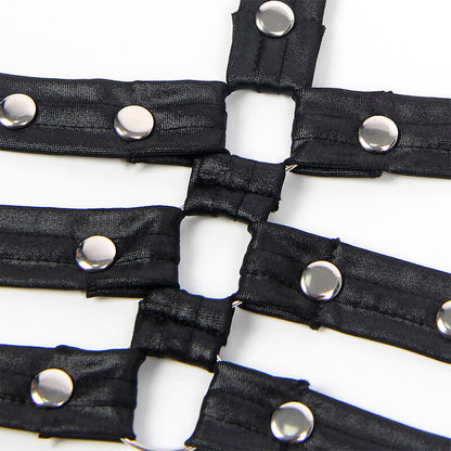 Close-up do Corpo Bondage SUBBLIME de Couro Preto L/XL, detalhando o design e material.
