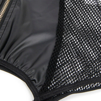 Vestido sexy SUBBLIME de malha com efeito couro preto, mostrando o design e a textura do tecido.
