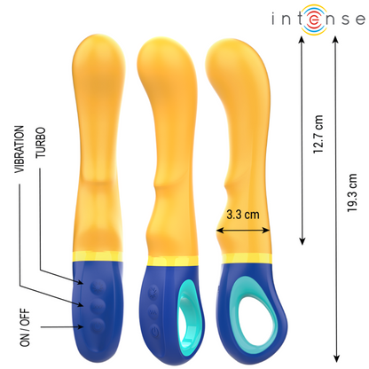 Vibrador INTENSE Shaggy para estimulação do Ponto G na cor amarela.
