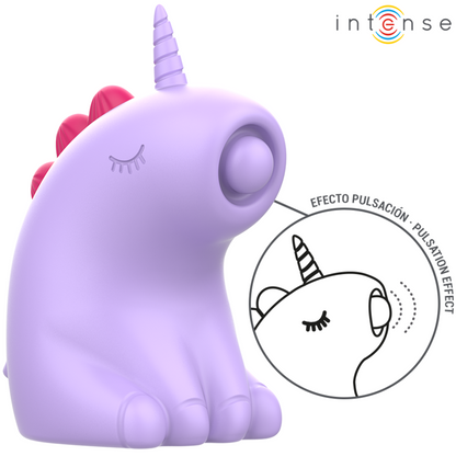 Close-up do Estimulador Clitoriano INTENSE SWEETIE Unicórnio rosa, mostrando seu design divertido e detalhes.