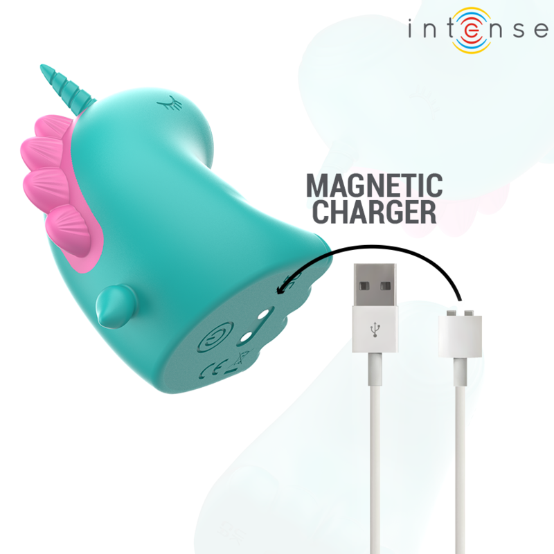 INTENSE Estimulador Clitoriano TRIXIE Unicórnio vibrador, mostrando design lúdico e detalhes em verde.