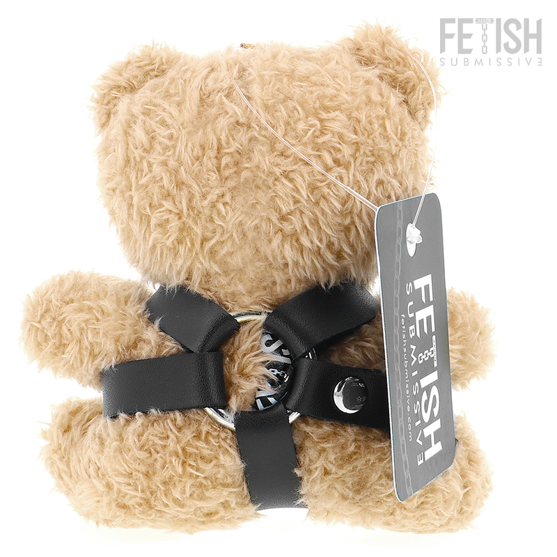 Urso de pelúcia BDSM Bongo da FETISH SUBMISSIVE com arreio de argola e acessórios.