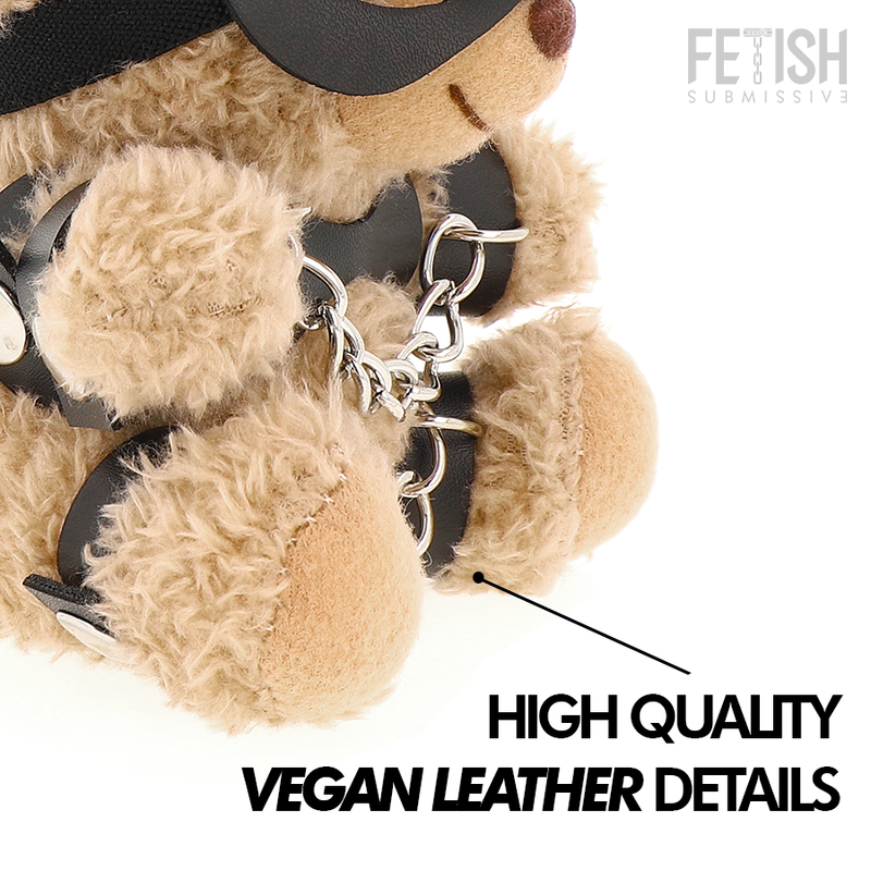 Urso de pelúcia FETISH SUBMISSIVE Mishka com estilo BDSM, máscara de orelhas de coelho e correntes nas pernas