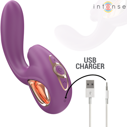 Vibrador de Ponto G INTENSE LALI multifuncional roxo com funções de batida, impulsão e vibração.