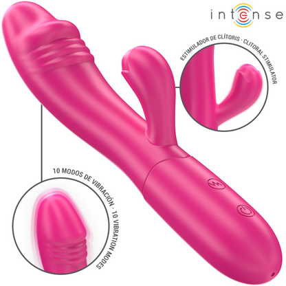 Close-up do Vibrador INTENSE Ivy com Língua Estimulante, exibindo seu design flexível e cor rosa.
