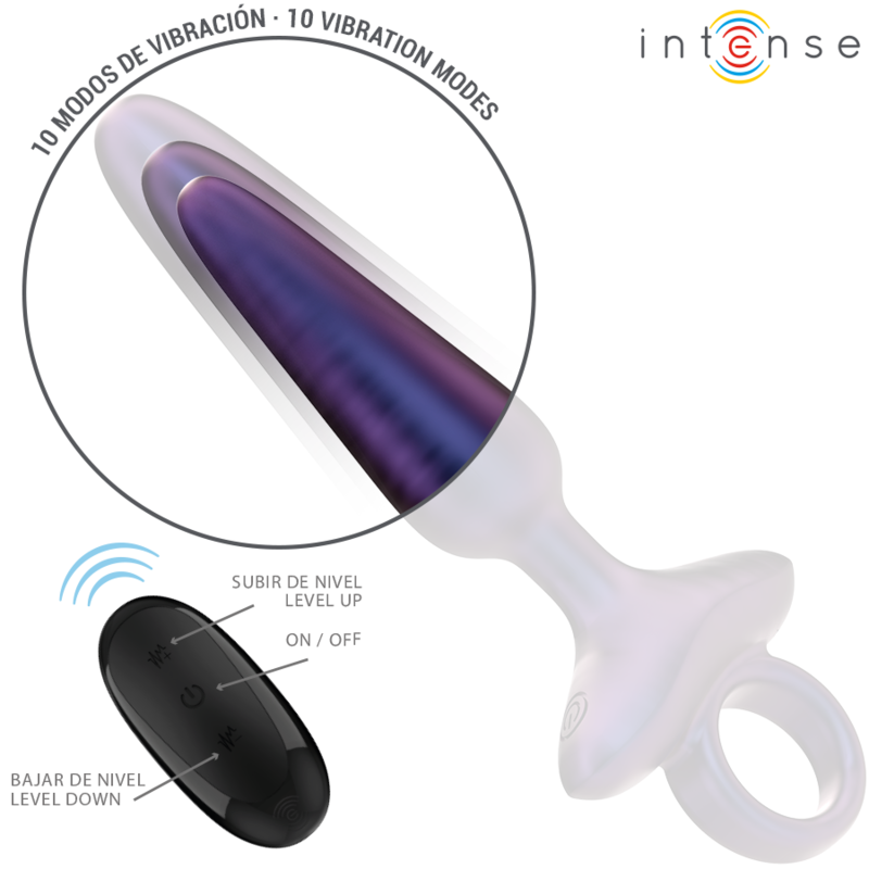 INTENSE Marlon Vibrador Anal Plug com Controle Remoto e 10 Modos de Vibração, mostrando seu design ergonómico e material de silicone.