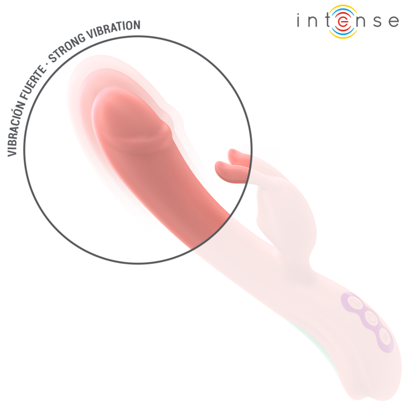 Vibrador Rabbit Intense Rachel rosa com ponta oscilante e 5 vibrações, para estimulação do ponto G e prazer duplo.