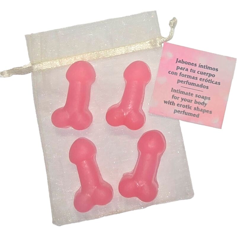 Mini Jabones Perfumados con Forma de Pene Rosa - Pack de 4