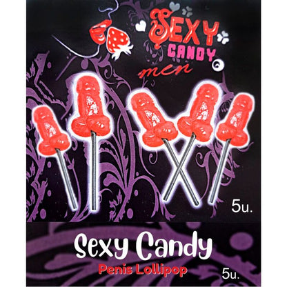 Piruletas con Forma de Pene Sabor Cereza - Caja con 5