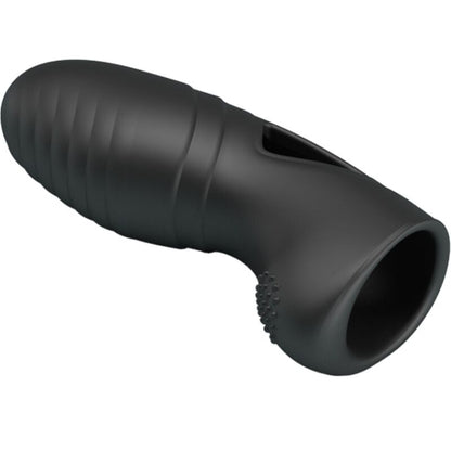 Close-up of the PRETTY LOVE Vibrador de Dedo Alan em Silicone Preto, highlighting its soft texture and flexible design.