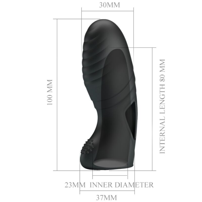 Close-up of the PRETTY LOVE Vibrador de Dedo Alan em Silicone Preto, highlighting its soft texture and flexible design.