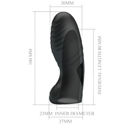 Close-up of the PRETTY LOVE Vibrador de Dedo Alan em Silicone Preto, highlighting its soft texture and flexible design.
