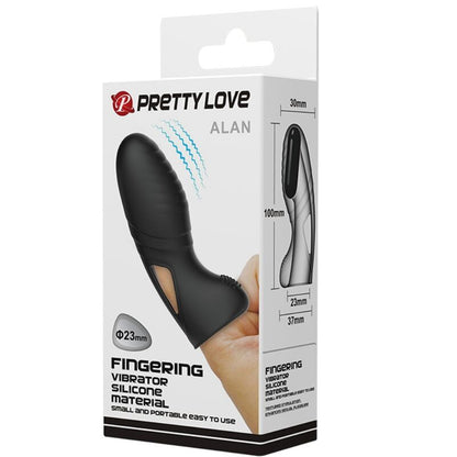 Close-up of the PRETTY LOVE Vibrador de Dedo Alan em Silicone Preto, highlighting its soft texture and flexible design.