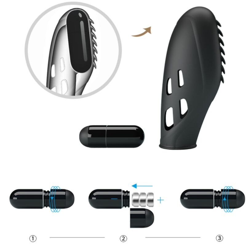 PRETTY LOVE Vibrador de Dedo Gilo Preto em Silicone para estimulação íntima e precisa.
