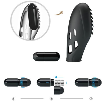 PRETTY LOVE Vibrador de Dedo Gilo Preto em Silicone para estimulação íntima e precisa.