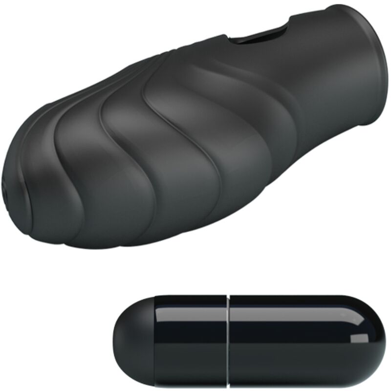 Close-up of the PRETTY LOVE Vibrador de Dedo Lich Silicone Preto, highlighting its design and texture.